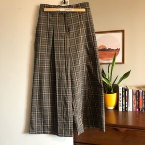 High Waisted Plaid Wide Leg Crops